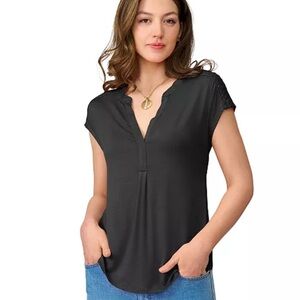 Cable & Gauge Blue Mandarin Collar Relaxed Blouse